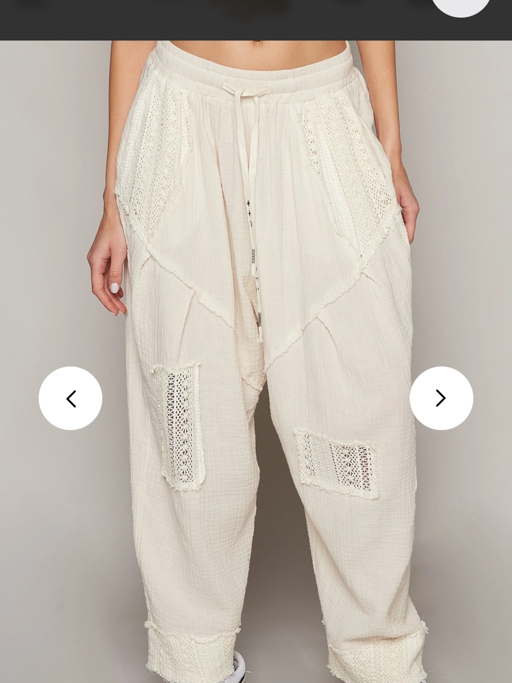 POL gauze and lace harem pants in Cream Size Medium